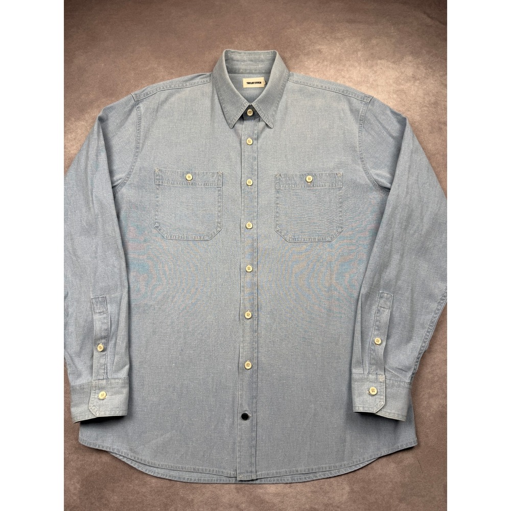 Taylor Stitch Boss Duck Work Shirt Mens 44 Light Blue Hemp Blend Canvas Classic